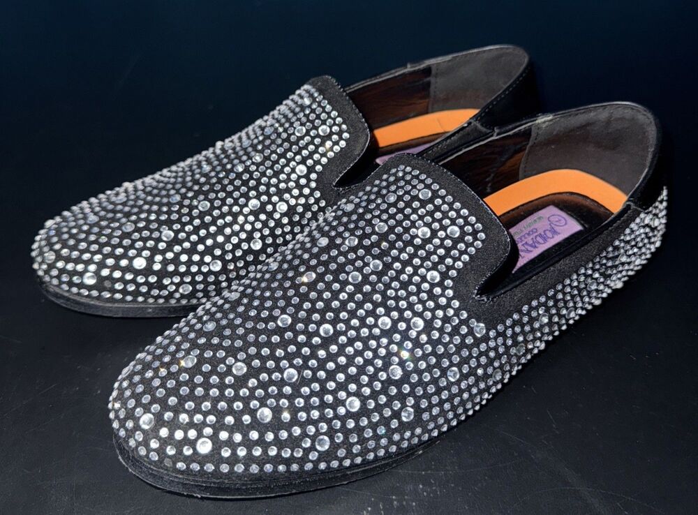 Jodano Collection Boys Size 7 White Rhinestones Black Tuxedo Loafers Dress Shoes